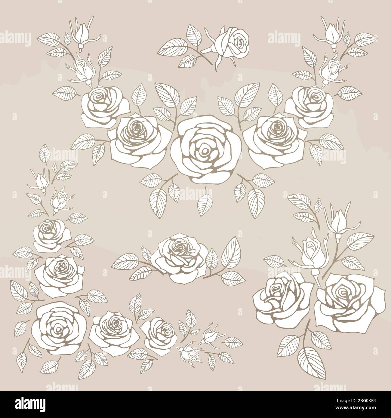Romantischer Vintage-Strauß mit Rosen und Blättern. Vektorgrafik Stock Vektor
