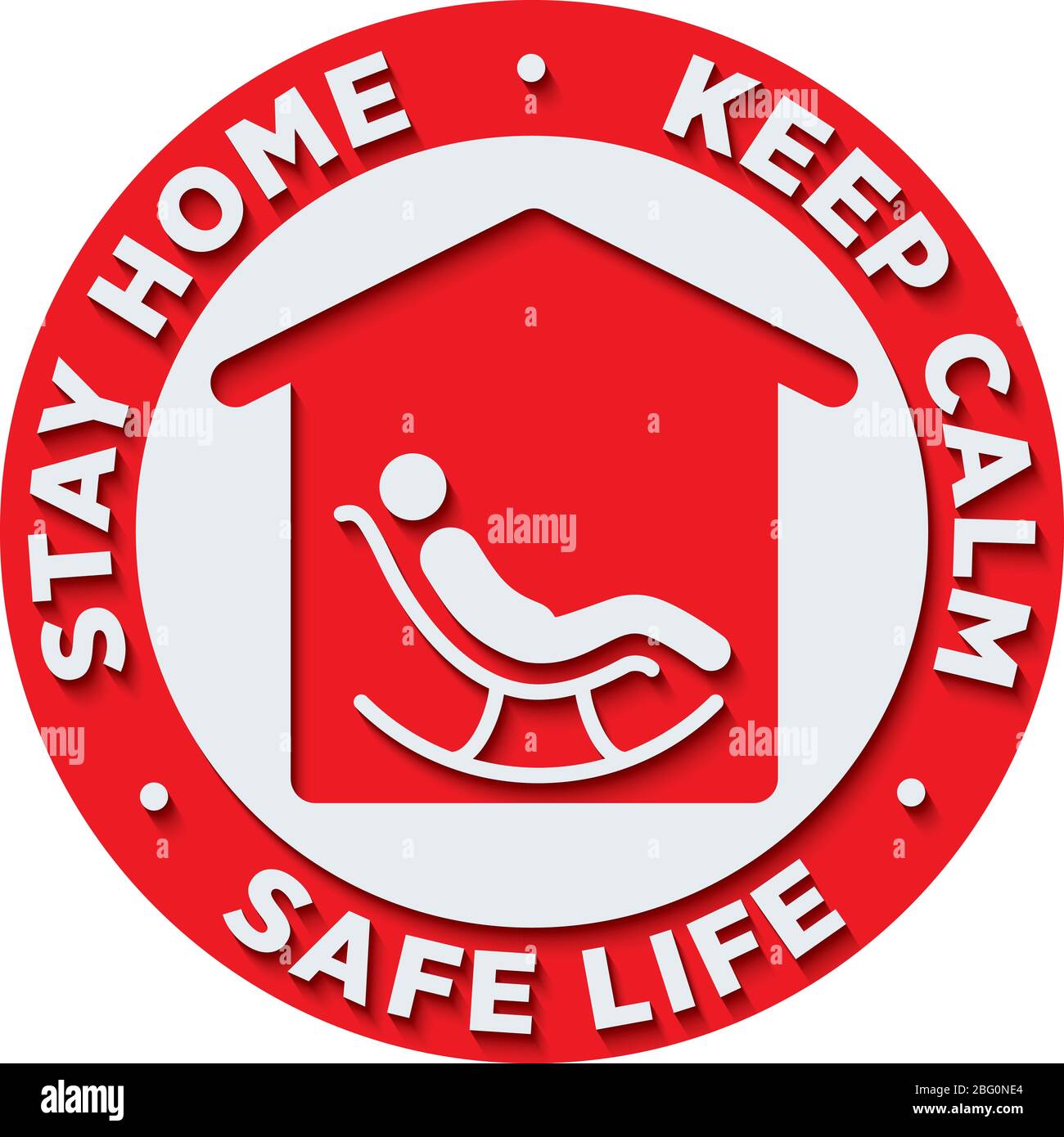 Bleib zu Hause, bleib ruhig und sichere Lebenszeichen oder Sticker für Hilfe, um das Risiko zu verringern, Coronavirus Covid-19 zu fangen. Vektorzeichen. Stock Vektor