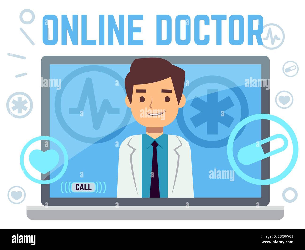 Online Arzt Berater flache Symbole auf weißem Hintergrund. Vektorgrafik Stock Vektor