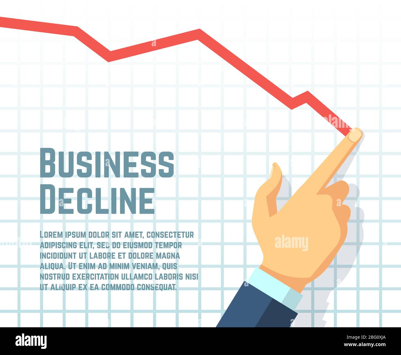 Businessmans Hand Zeichnung Rückgang Graph. Gewinnrückgang und Umsatzrückgang Geschäftsvektorkonzept. Business-Grafik und Grafik, Finanzen Rückgang Diagra Stock Vektor