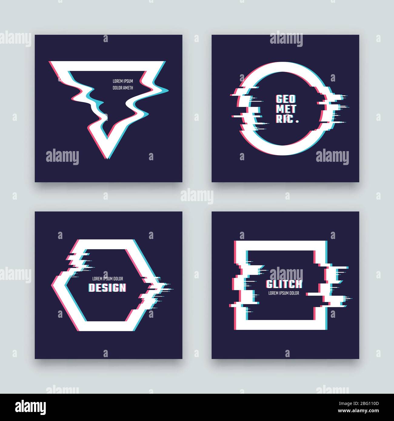 Trendy minimalistischen abstrakten Vektor-Design mit Glitched geometrischen Formen. Markenbild Poster Kollektion mit abstrakten Glitch-Effekt Illustration Stock Vektor