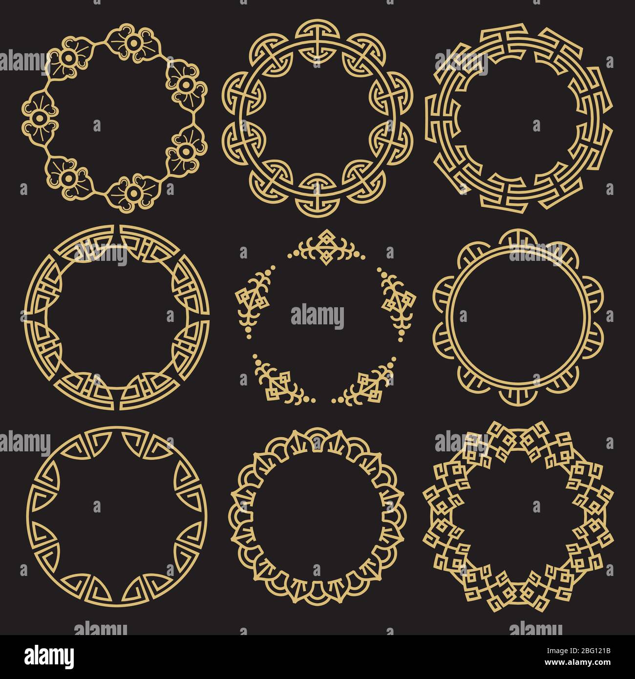 Traditionelle asiatische Zierrahmen - chinesisch koreanisch japanische Pinsel. Vektorgrafik Stock Vektor