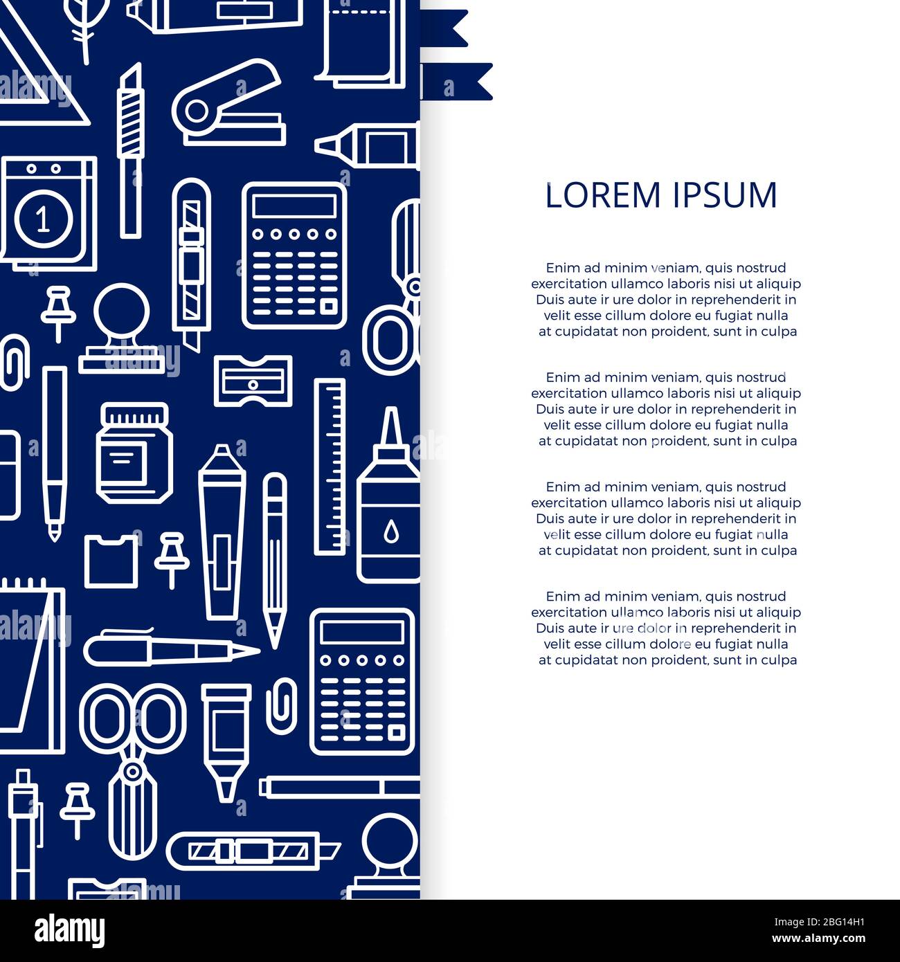 Büro Schreibwaren Linie Icons Banner Poster Vorlage Design. Vektorgrafik Stock Vektor