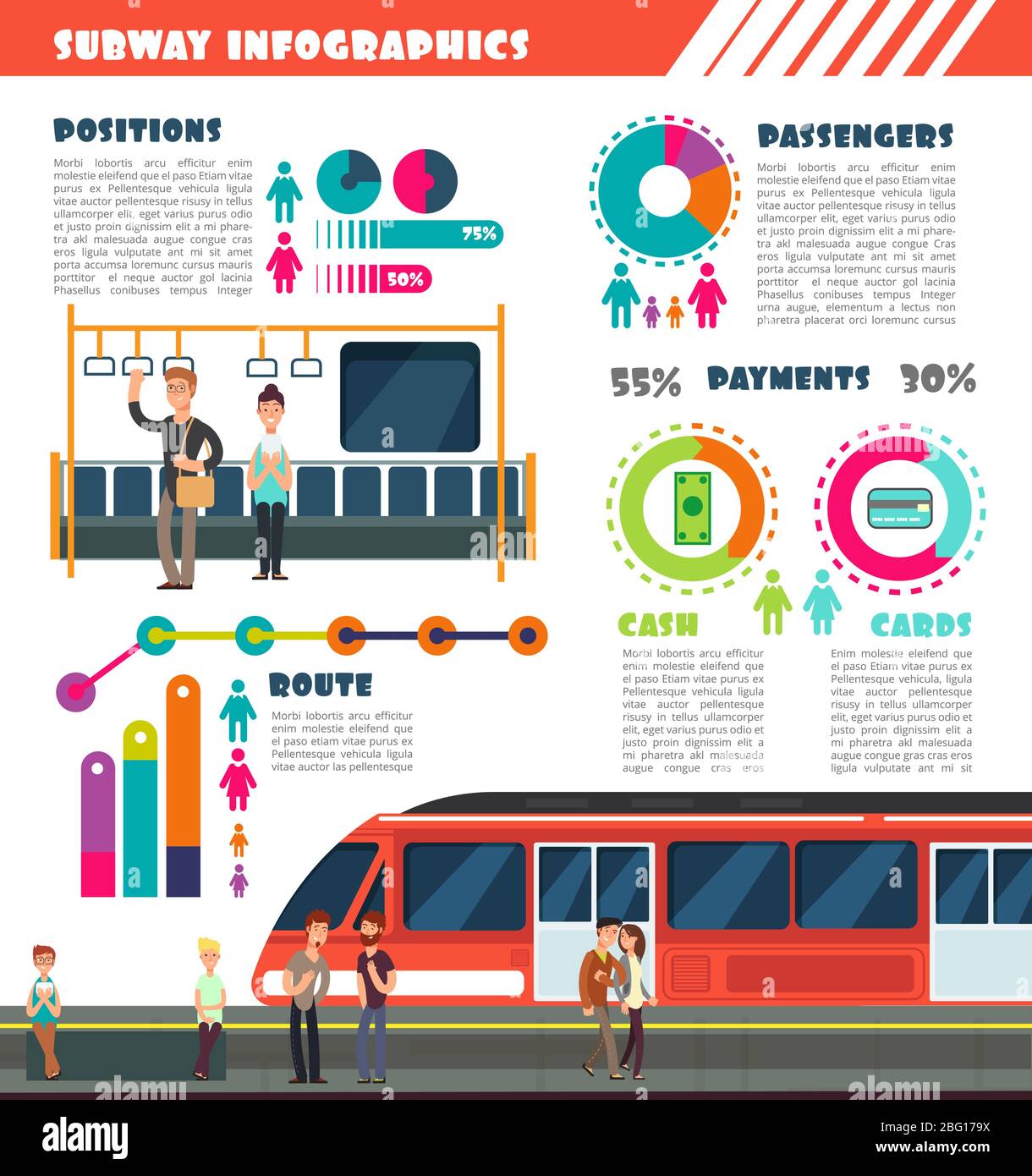 U-Bahn, Metro Vektor städtischen U-Bahn-Transport Infografiken mit Karten und Datengraphen. Illustration der U-Bahn, U-Bahn städtischen Infografik Stock Vektor