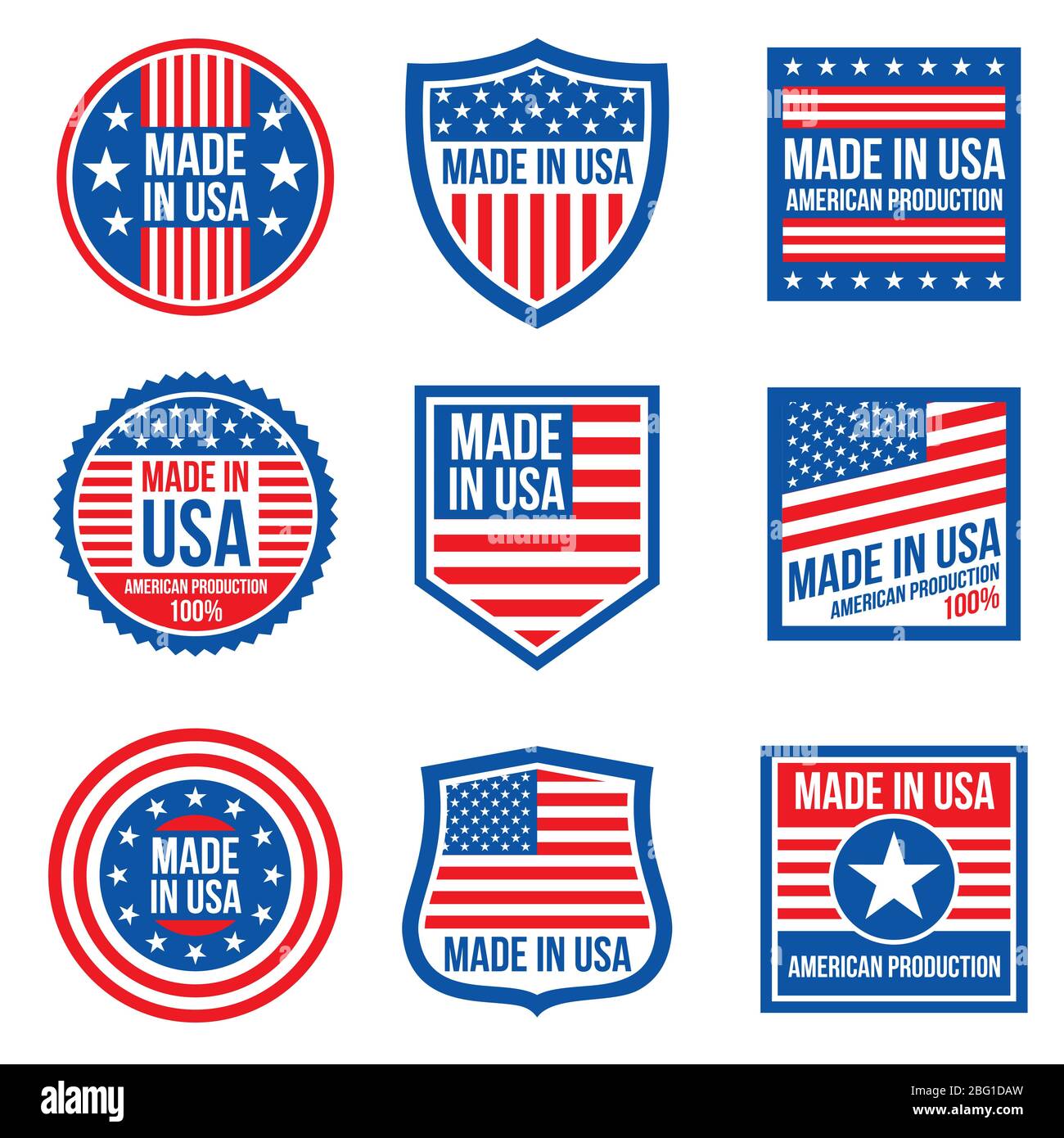 Vintage in den usa Vektor Abzeichen. Patriotische Ikonen der USA. Illustration des Labels Made in america Stock Vektor
