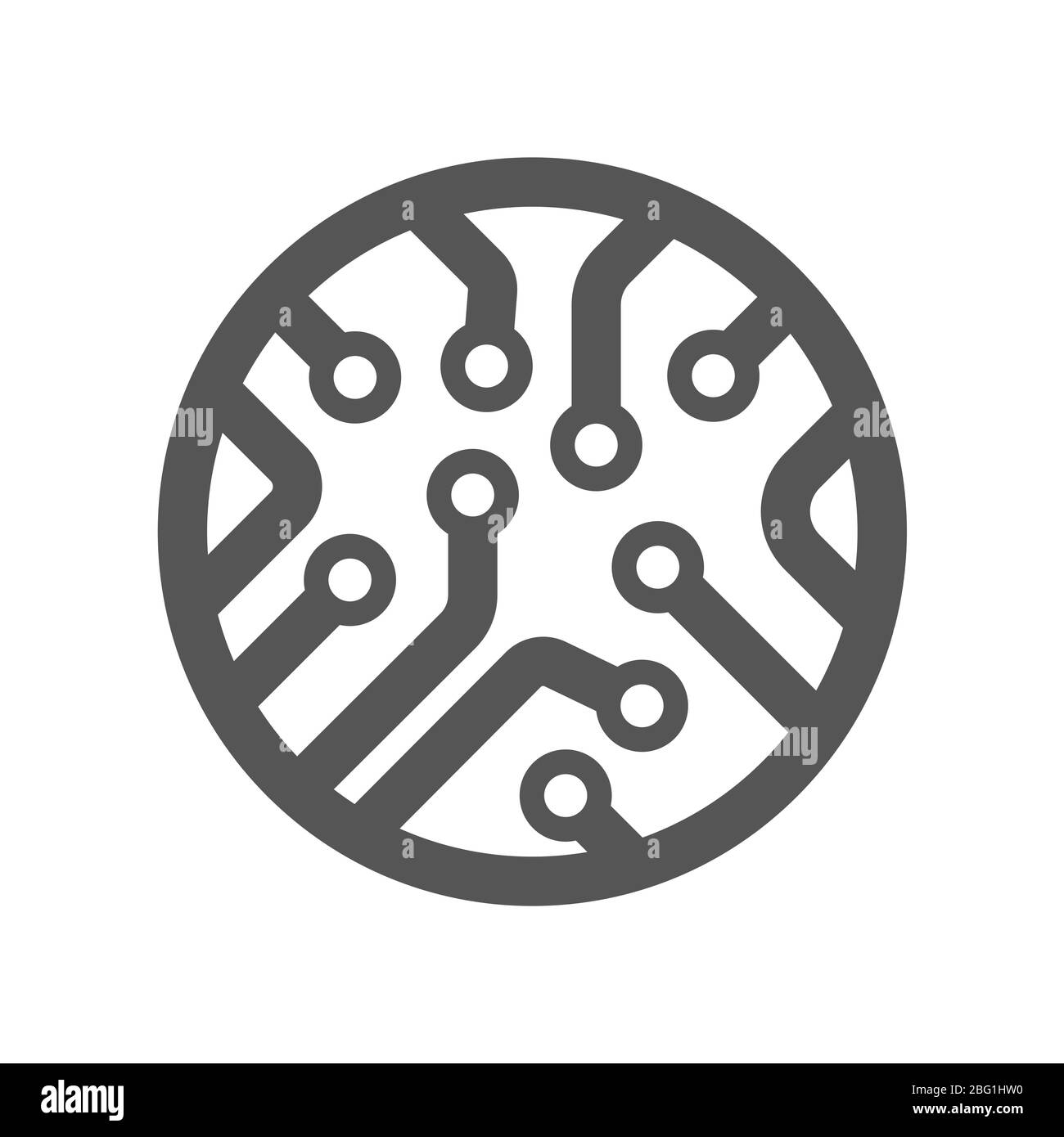 Symbol für die Platine. Technologie-Schema Kreise und Quadrate Zeichen Symbol. Flaches Symbol auf weiß. Vektorgrafik. EPS 10 Stock Vektor