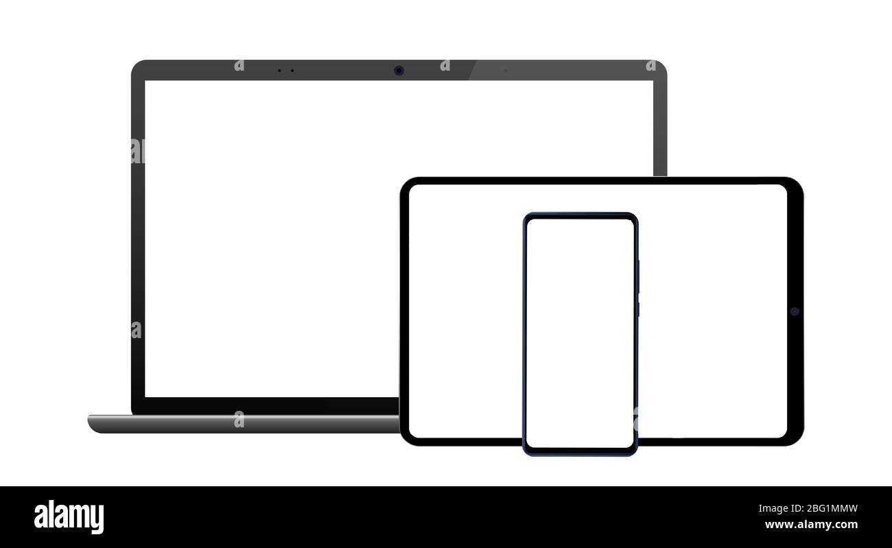 Realistische Vektor-Set aus Latop, Tablet und Smartphone.Moderne Premium-elektronische Geräte Set Mockup. Stock Vektor