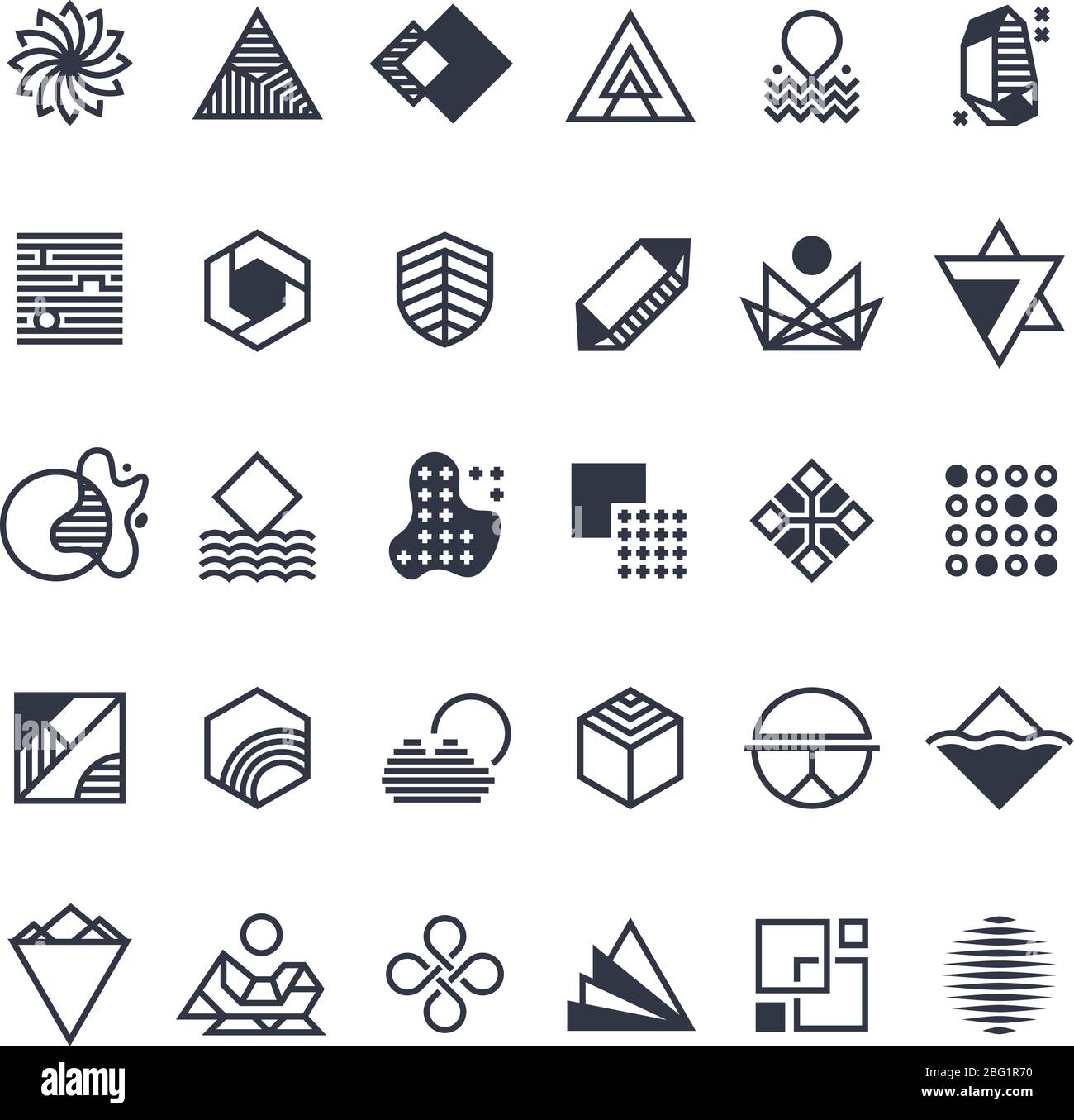 Vektor geometrische Formen und Symbole. Vektorsatz für geometrische Logos. Geometrische Form Logo, Hipster abstrakt kreativ trendy Symbole Illustration Stock Vektor