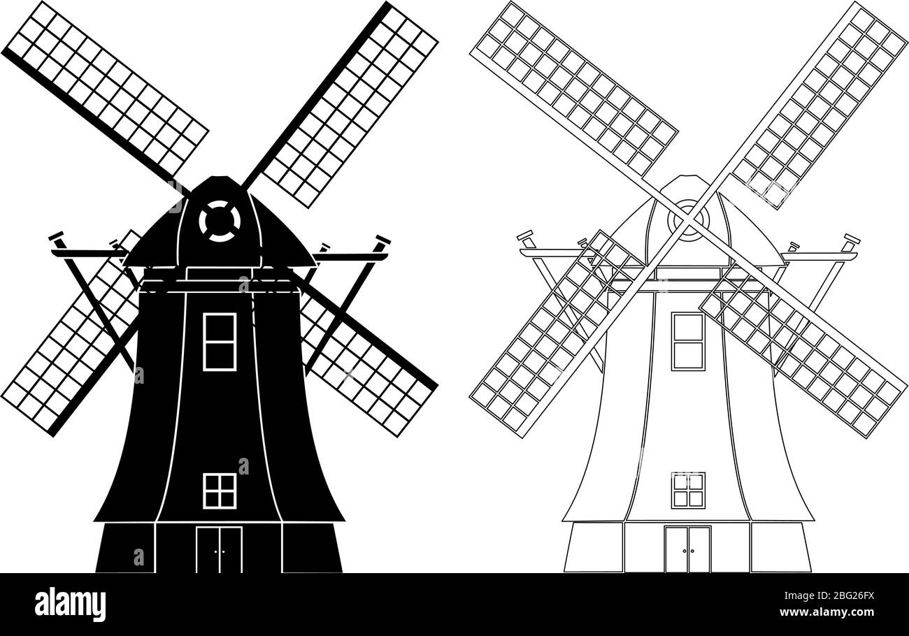 Windmühle Silhouette Illustration Vektor auf weißem Hintergrund Stock Vektor