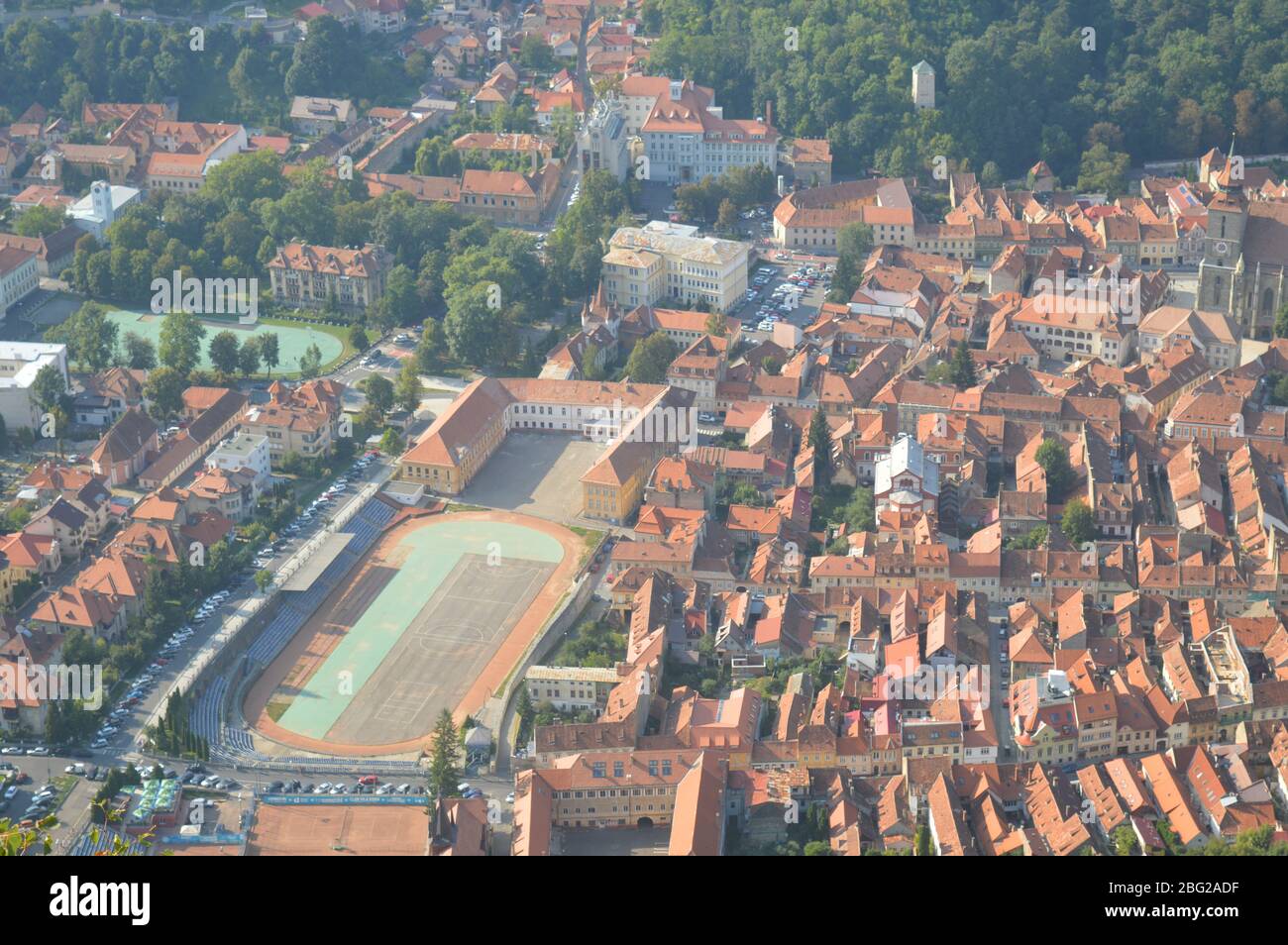 Brasov Stadt von oben, Rumänien Stockfoto