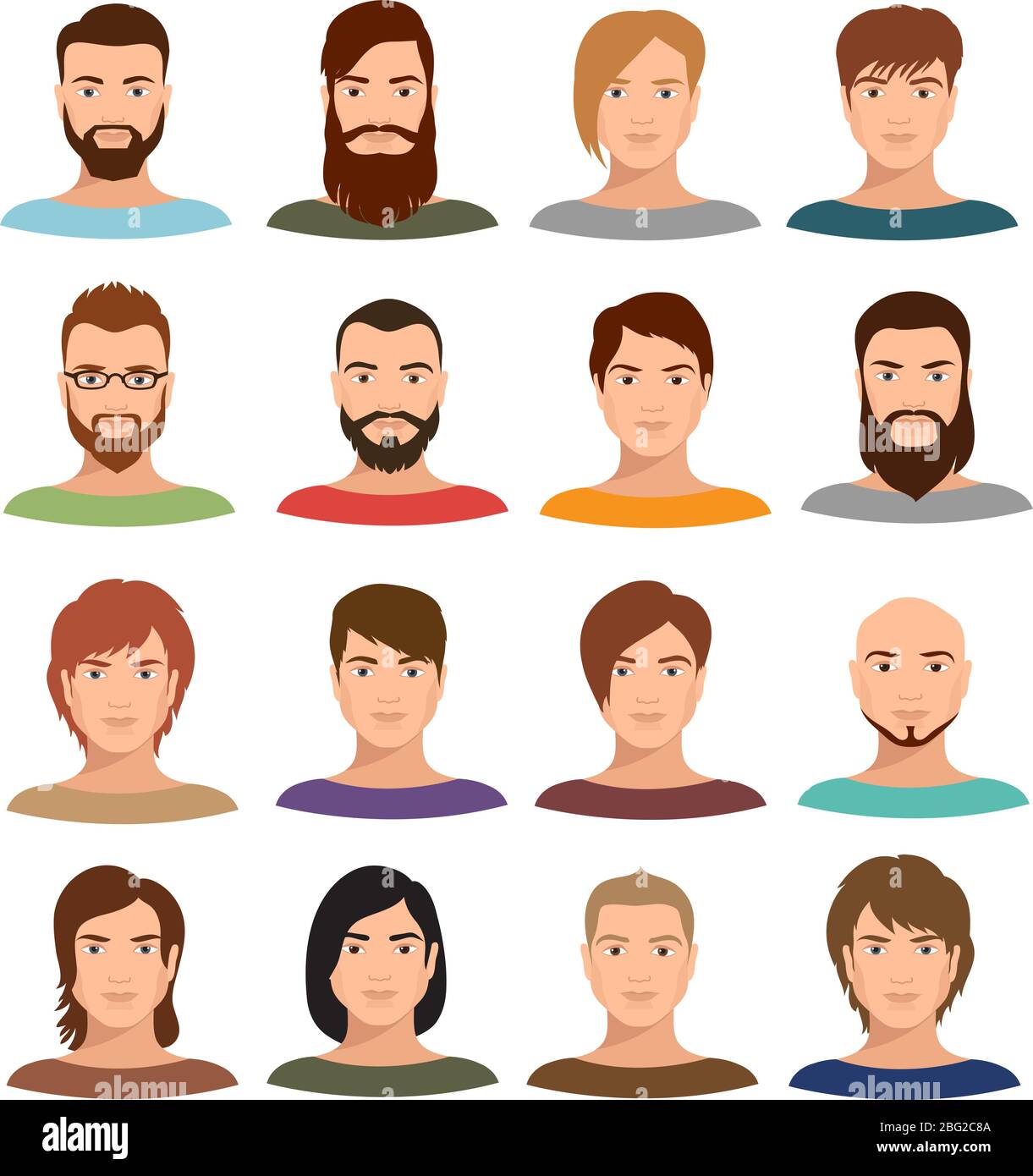 Erwachsene Männer Porträts Vektorsammlung. Internet-Profil mans Cartoon Gesichter. Benutzerprofil Mensch männlich Avatar, soziales Porträt Gesicht Illustration Stock Vektor