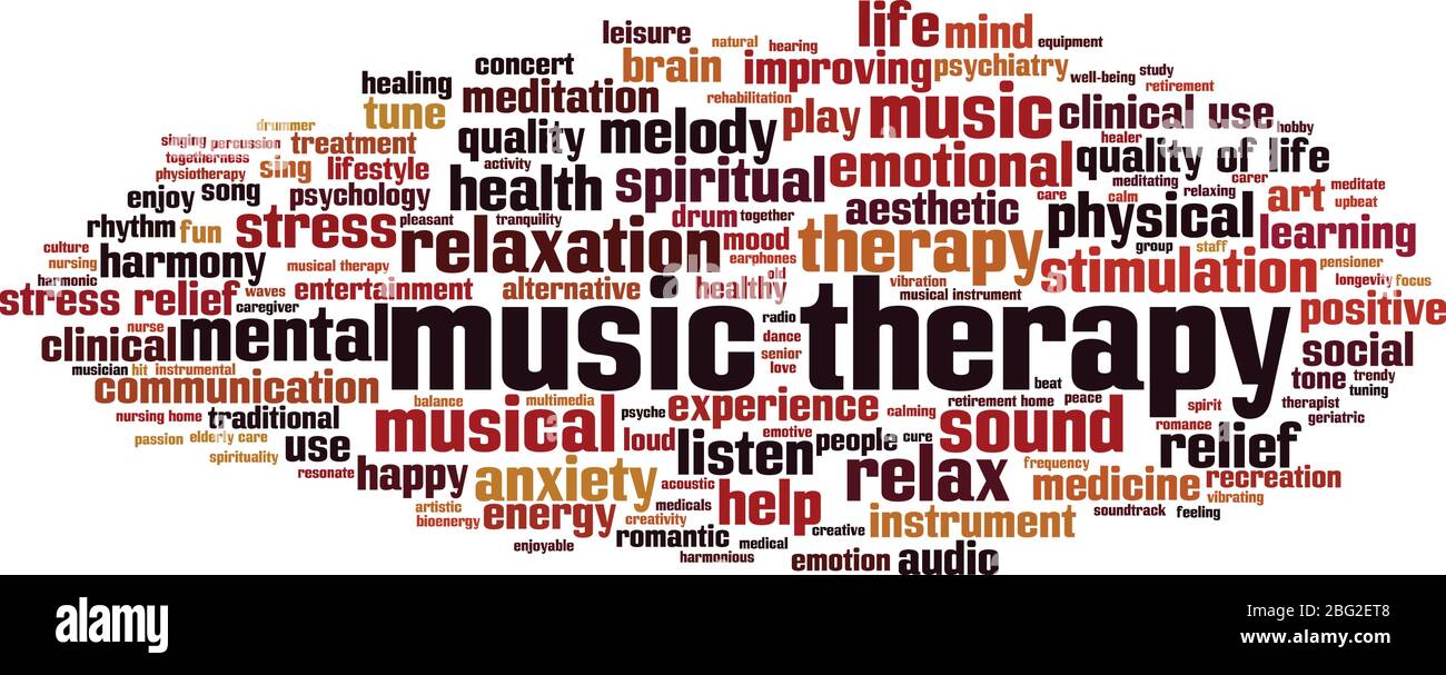 Musiktherapie Wort Cloud Konzept. Collage aus Worten über Musiktherapie. Vektorgrafik Stock Vektor