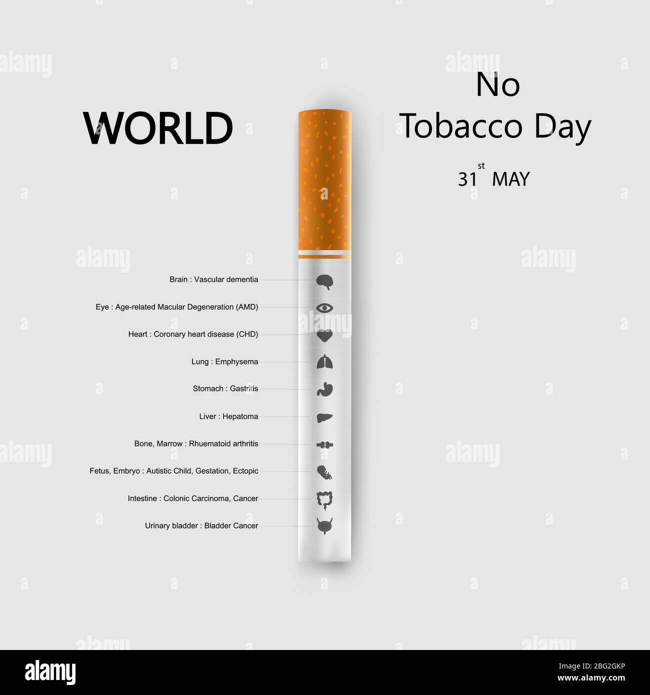 World No Tobacco Day Infografisches Hintergrunddesign.World No Smoking Day Typographical Design Elements.May 31st World no Tobacco Day.No Smoking Day Awa Stock Vektor