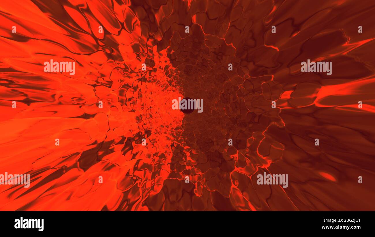 Feuer Lavastollen Tunnel Animation. Surreale künstlerische Hintergrundgrafik von verdrehten und sich bewegenden hypnotischen Spirale. Rote und schwarze optische Täuschung des Tunnels V Stockfoto
