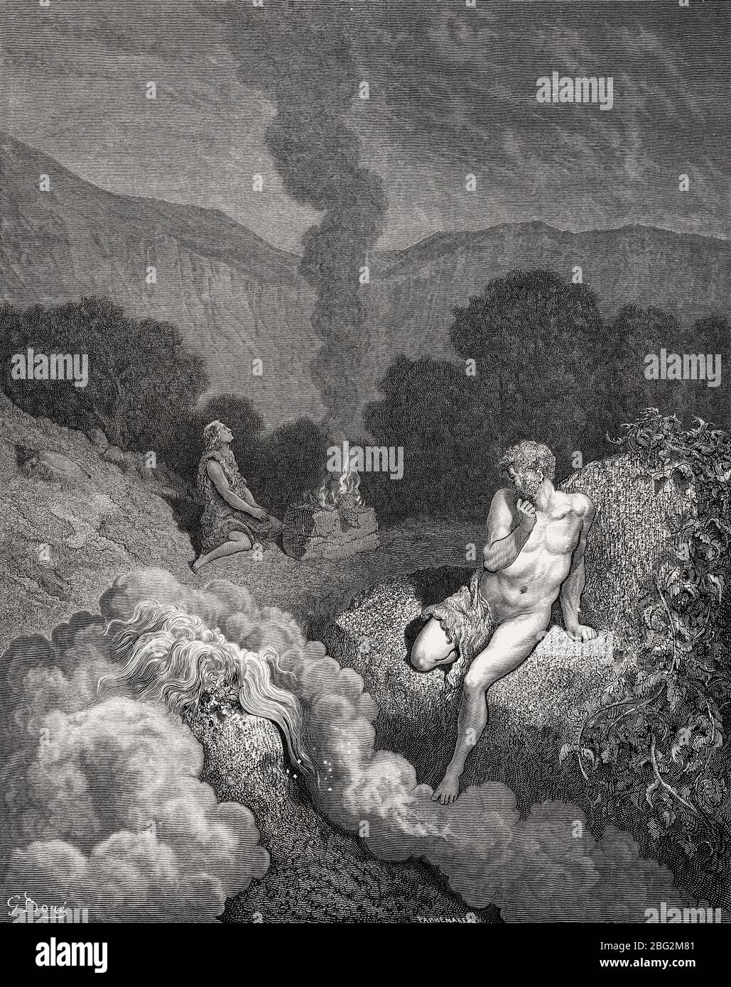 Kain und Abel bringen ihre Opfer dar, das Alte Testament, Holzschnitt von Gustave Doré Kain und Abel bringen ihre Opfer dar, das Alte Testament, Holzschnitt von Gustave Doré