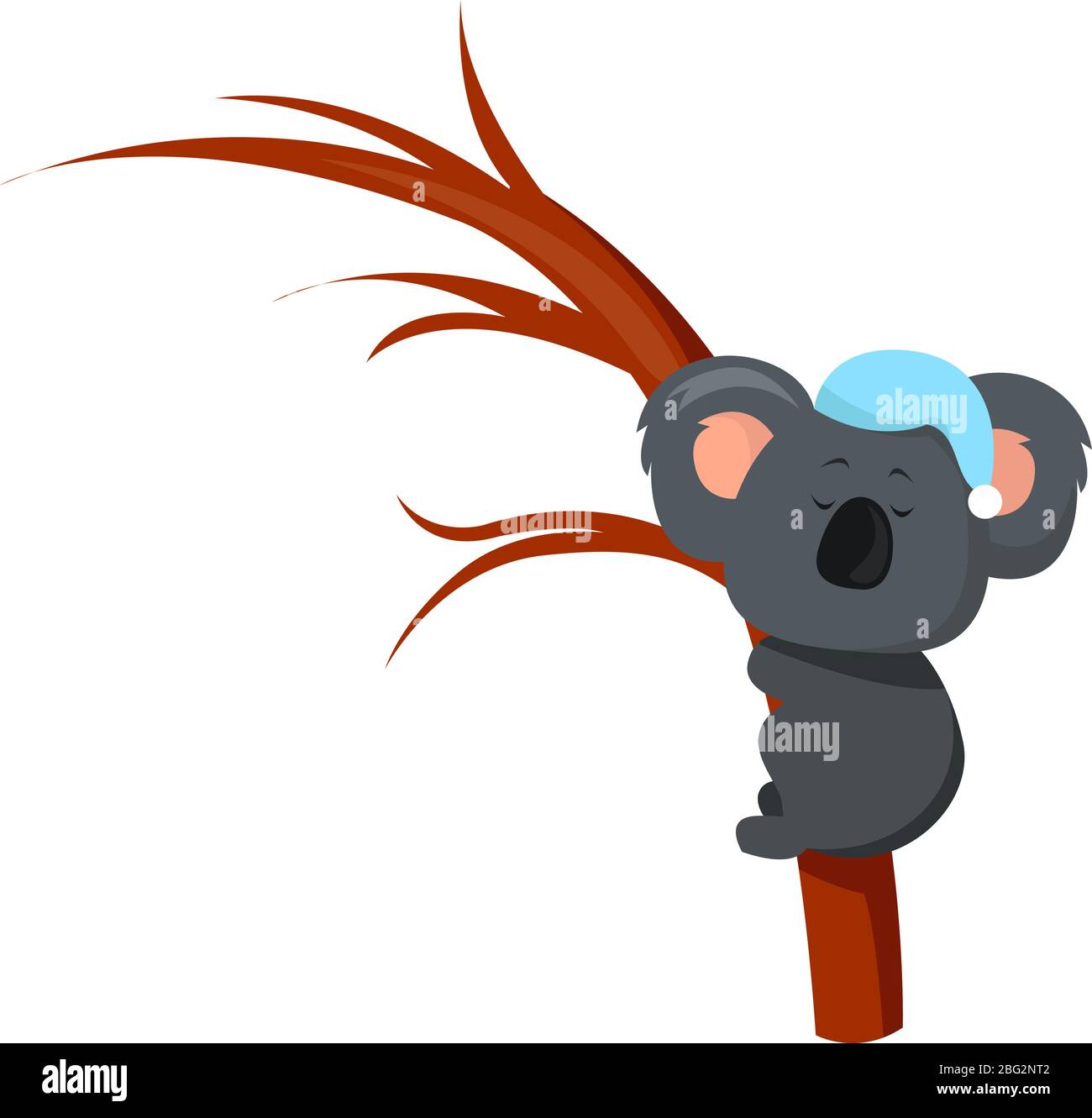 Schlafender Koala auf Baum, Illustration, Vektor auf weißem Hintergrund Stock Vektor