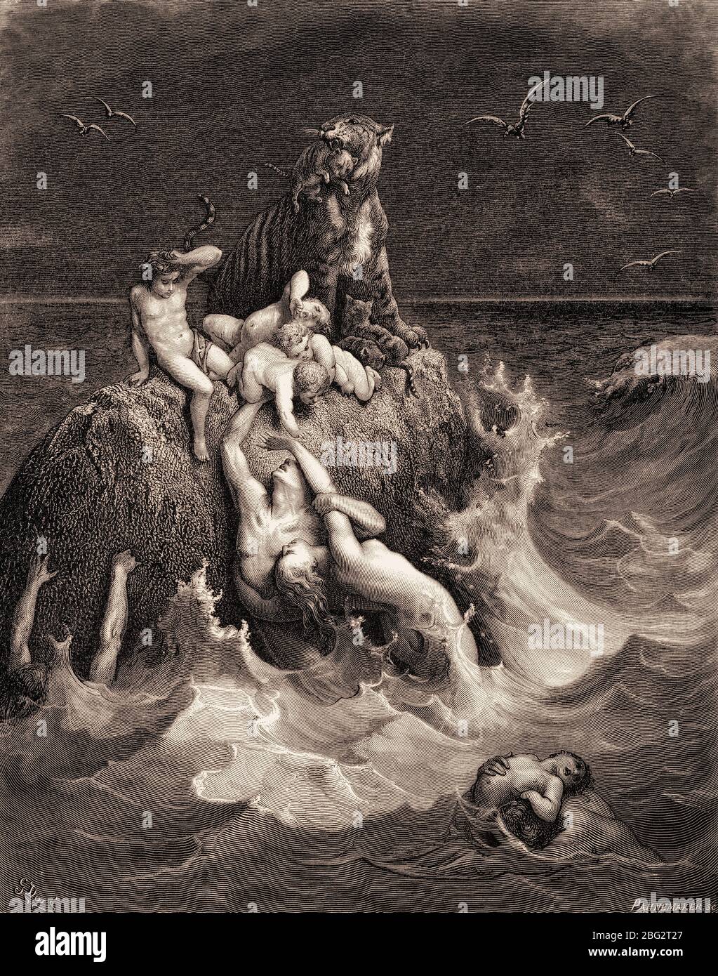 Die Sintflut, Altes Testament, Holzschnitt von Gustave Doré Stockfoto