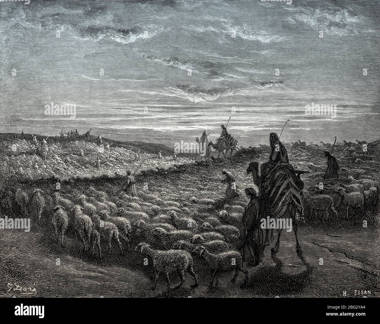Abraham geht ins Land Kanaan, altes Testament, Holzschnitt von Gustave Doré Stockfoto