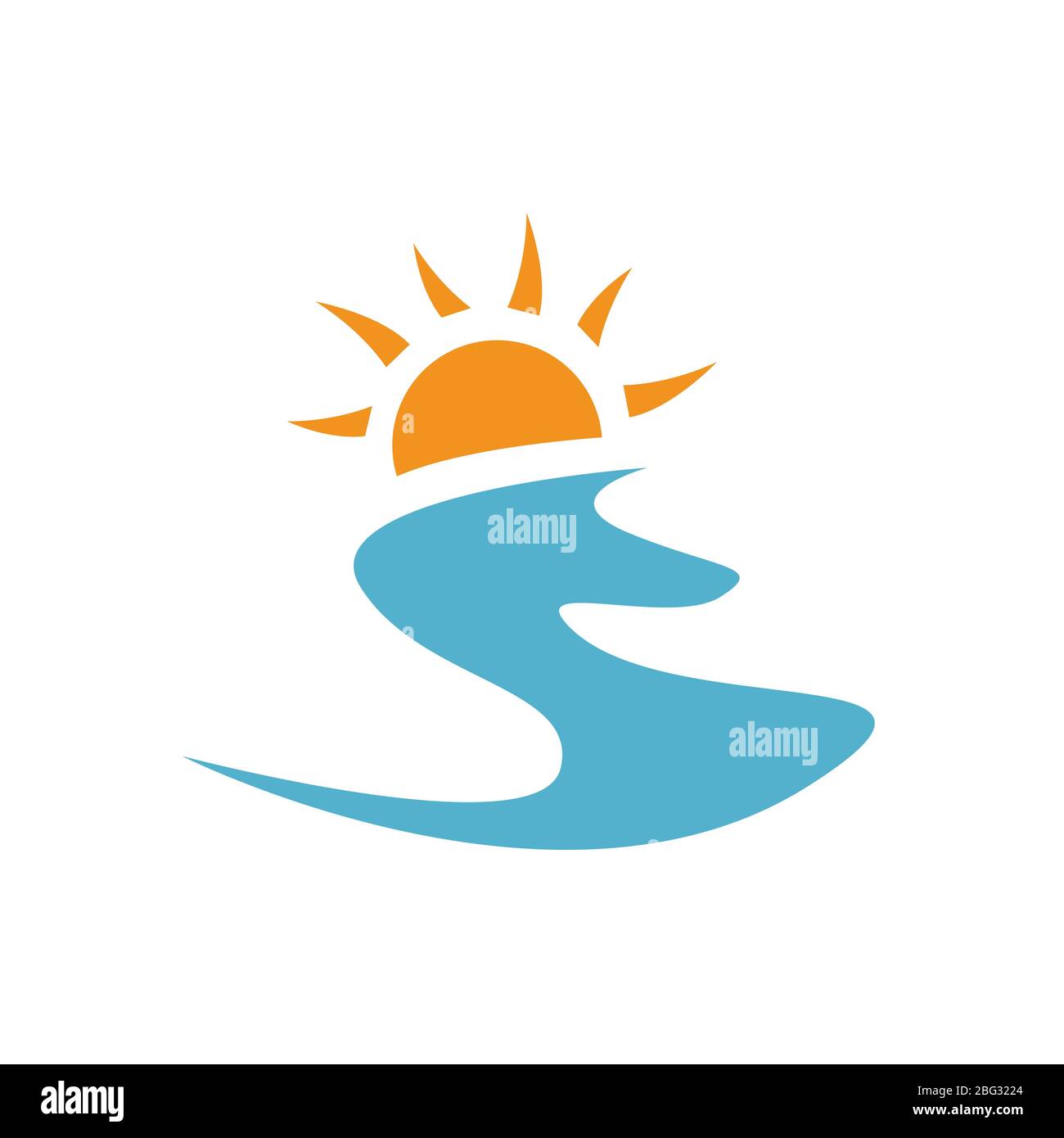 Einfache moderne abstrakt Sonnenuntergang Logo Design Vektor der gelben Sonne und blauen Wellen Illustration Stock Vektor