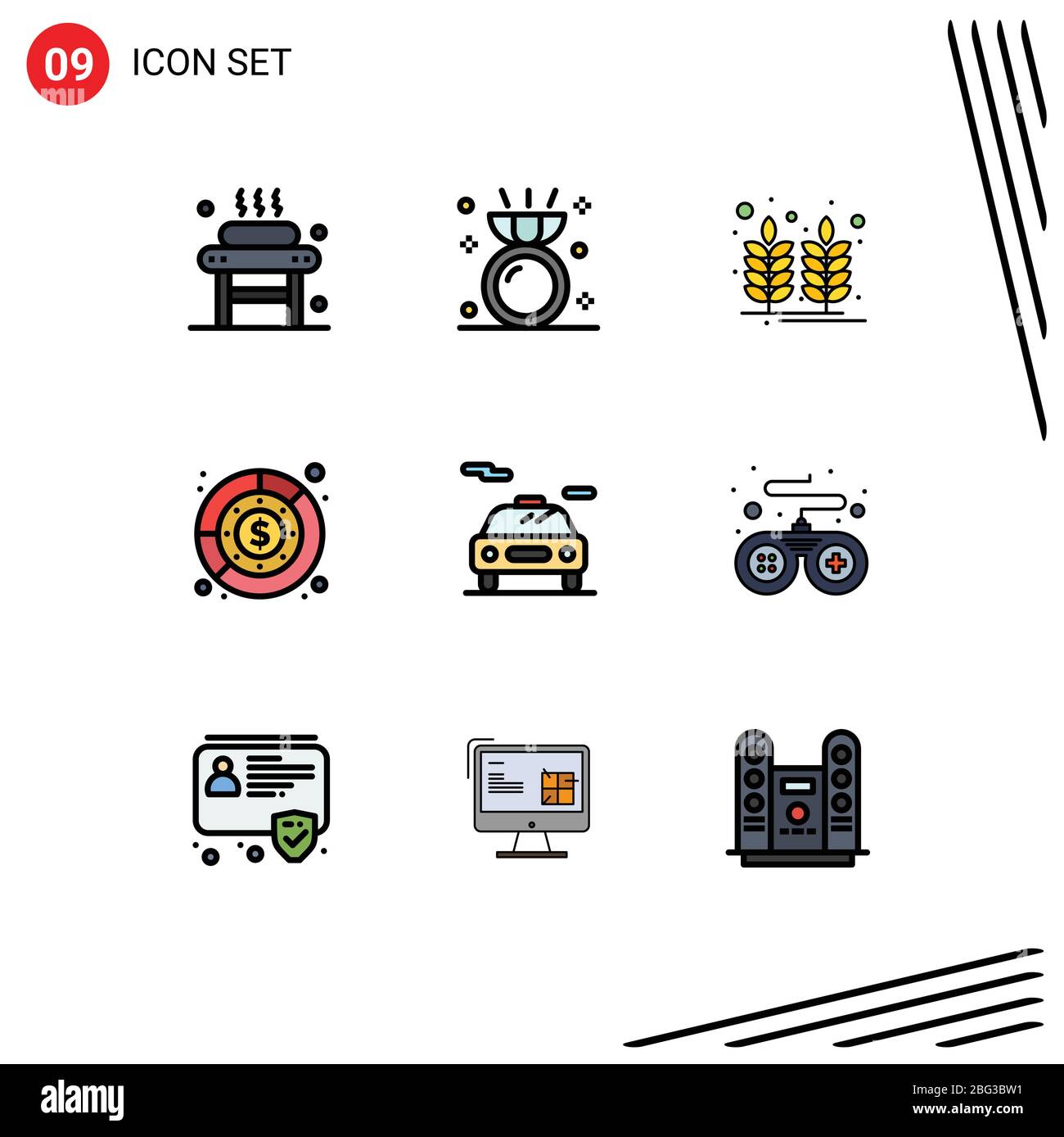 Set von 9 modernen UI-Symbole Symbole Zeichen für Einnahmen, Finanzen, Ring, Ausgaben, Weizen editierbare Vektor-Design-Elemente Stock Vektor