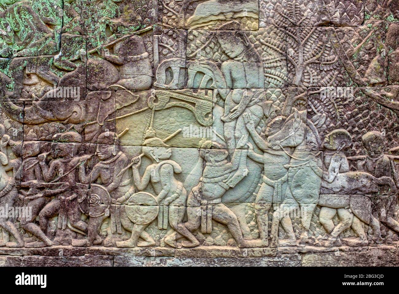 Bas-Relief in Prasat Bayon, Angkor Thom, Siem Reap, Kambodscha, Stockfoto