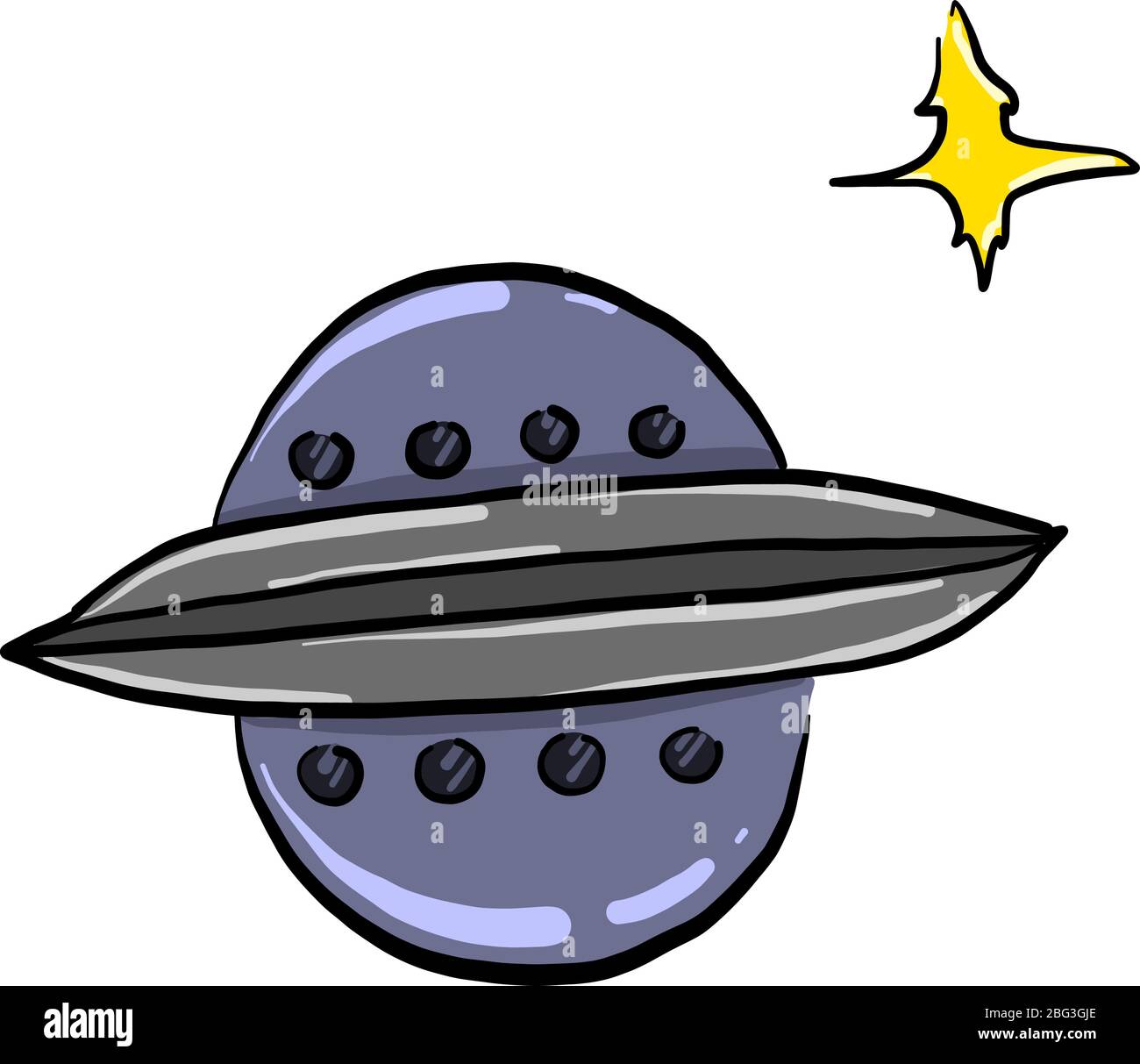 Runde fliegende Untertasse, Illustration, Vektor auf weißem Hintergrund Stock Vektor