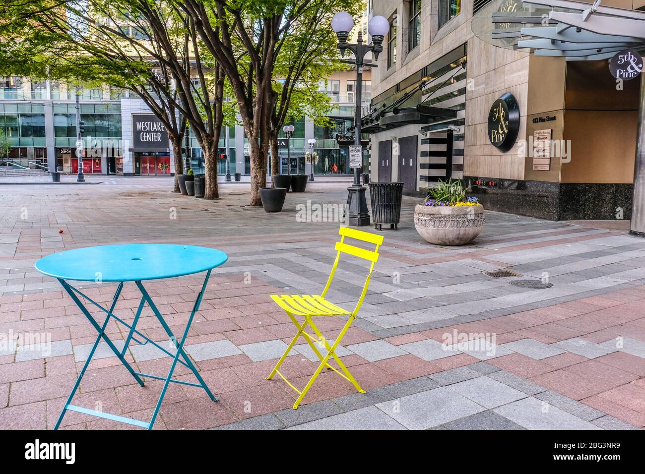 Leere Straße in Downtown Seattle wegen Coronavirus Aufenthalt in Home Ordnung Stockfoto