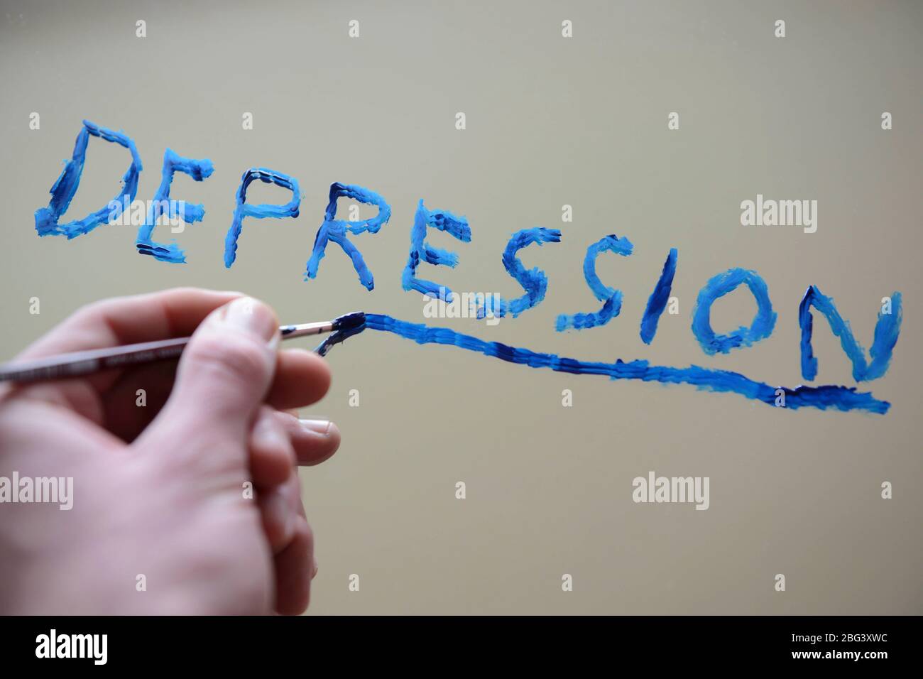 Depression geschrieben auf einem Spiegel Stockfoto