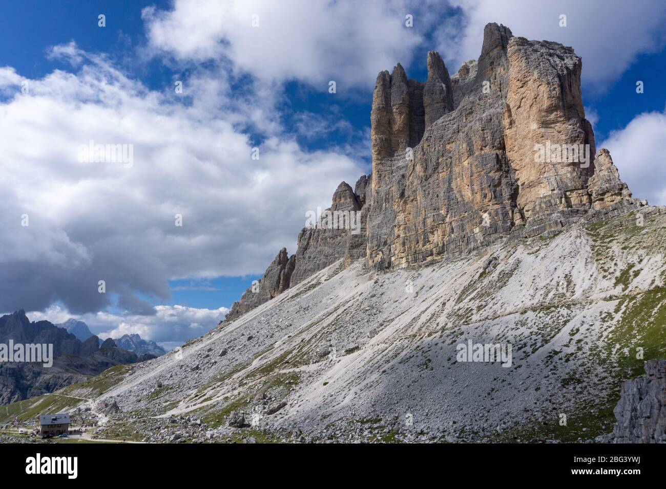 UNESCO-Stätte von Tre Cime di Lavaredo in den italienischen Dolomiten Stockfoto
