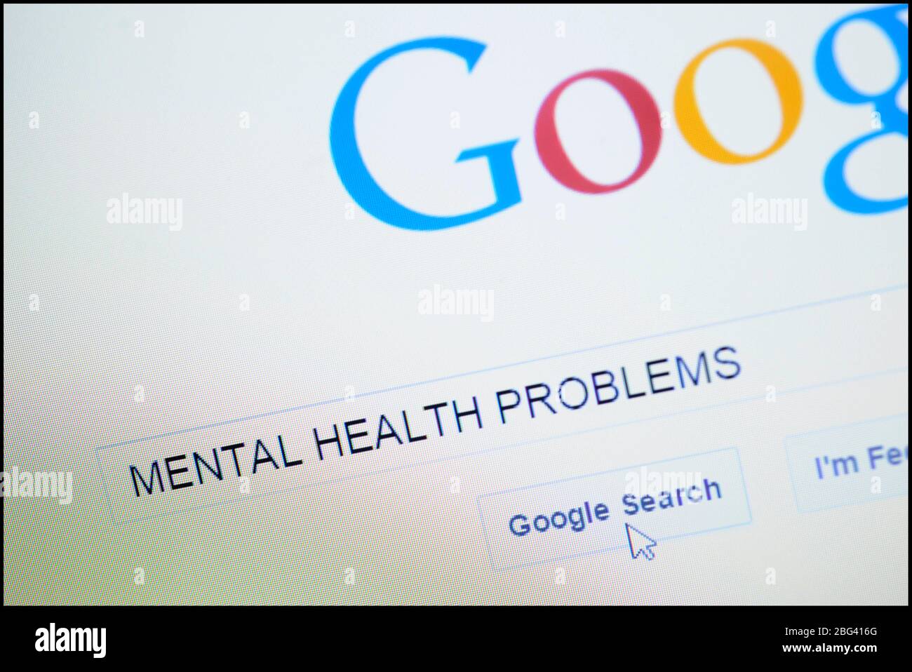 Psychische Gesundheit Probleme in Suchleiste auf der Google-Homepage eingegeben Stockfoto