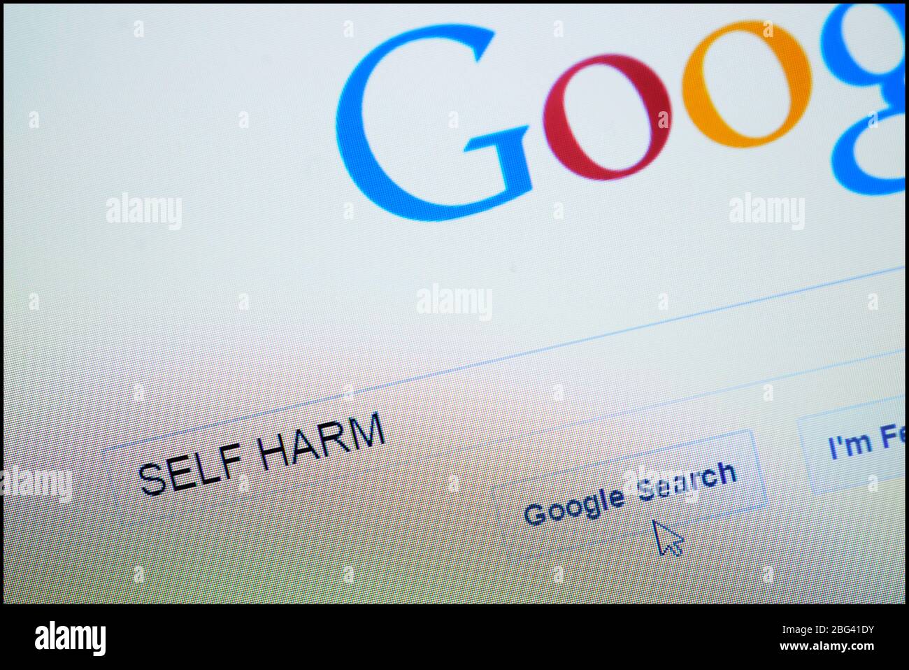 Self Harm in Suchleiste auf der Google-Homepage eingegeben Stockfoto