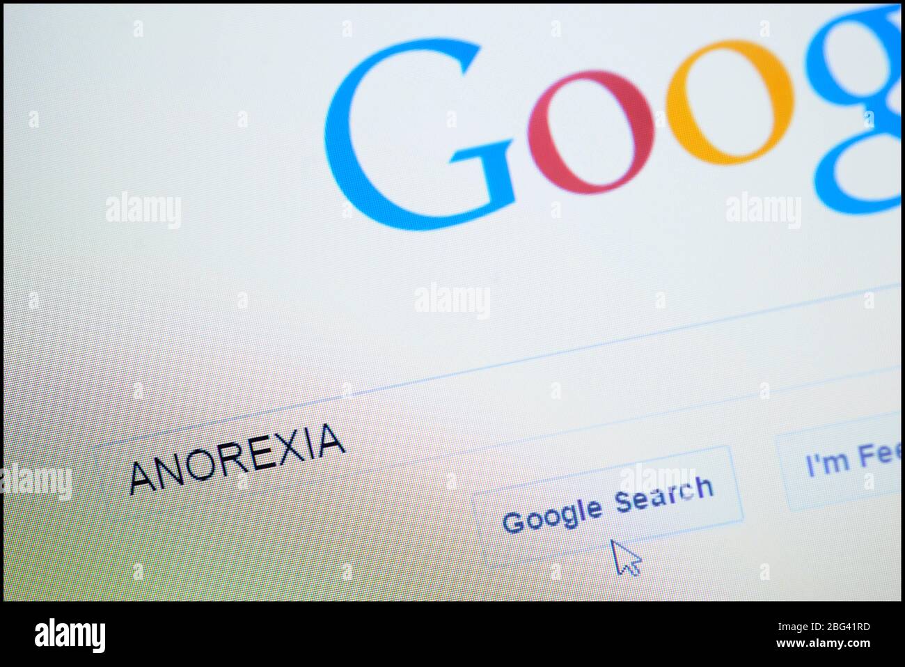 Anorexie in Suchleiste auf der Google-Homepage eingegeben Stockfoto