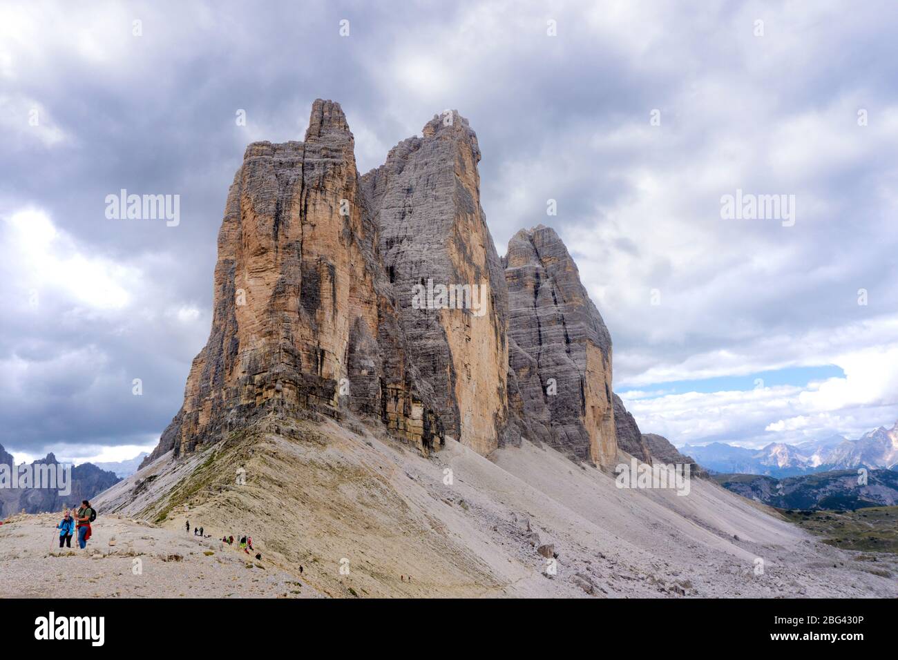 UNESCO-Stätte von Tre Cime di Lavaredo in den italienischen Dolomiten Stockfoto