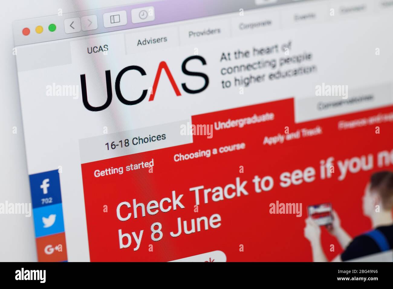Nahaufnahme der Startseite für UCAS auf einem Computerbildschirm Stockfoto