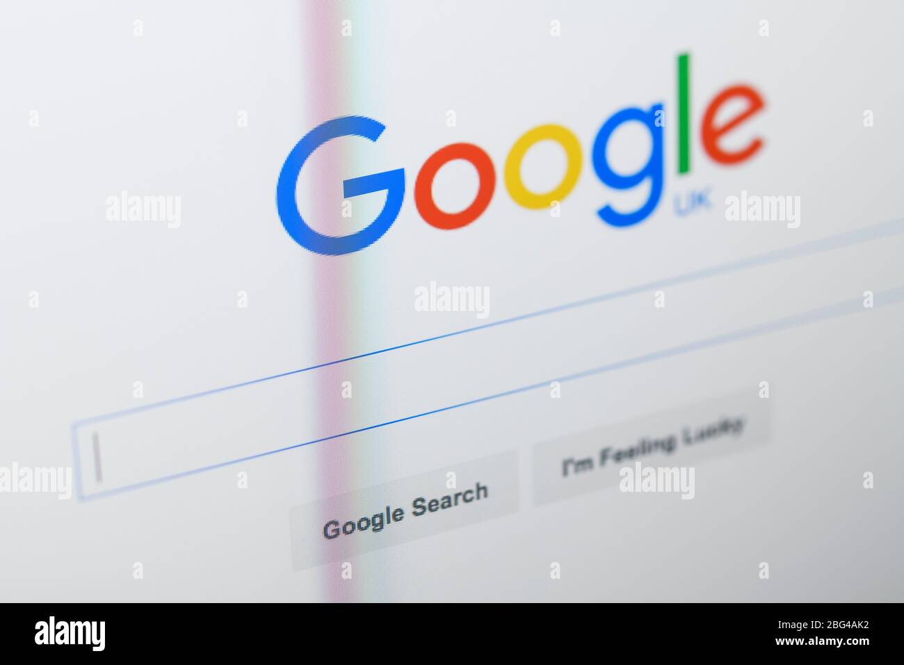 Nahaufnahme der Google-Homepage auf einem Computerbildschirm Stockfoto