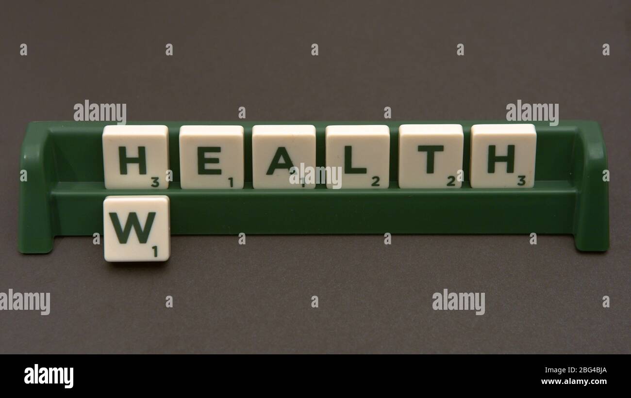 Gesundheit ist Wohlstandkonzept. Nahaufnahme der Holzbuchstaben. Stockfoto