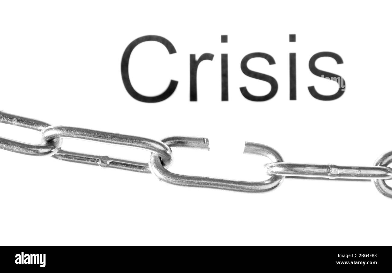 Gebrochene Kette auf weiß isoliert Stockfoto