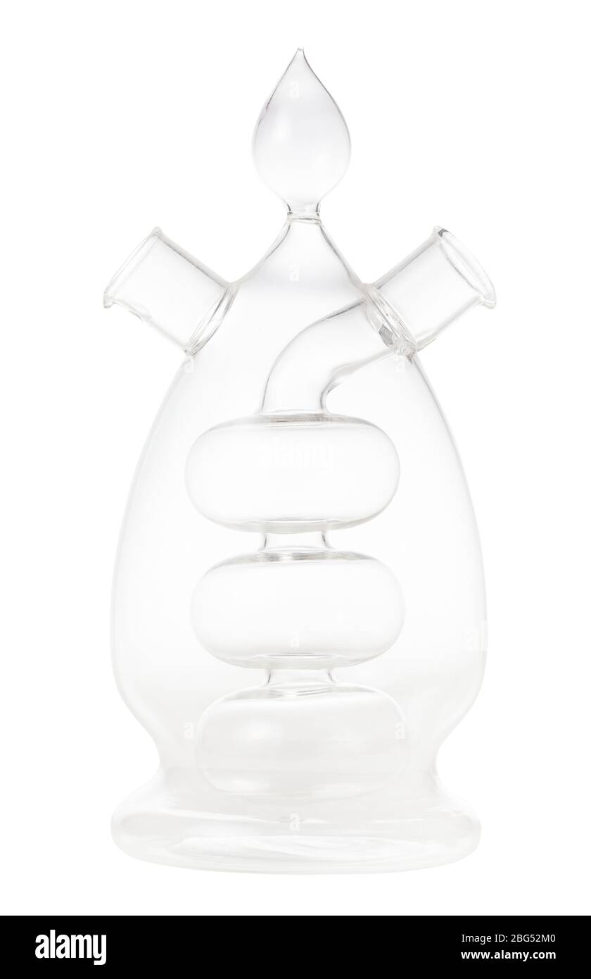 Leeres offenes Glas Öl- und Essigspender isoliert auf weißem Hintergrund Stockfoto