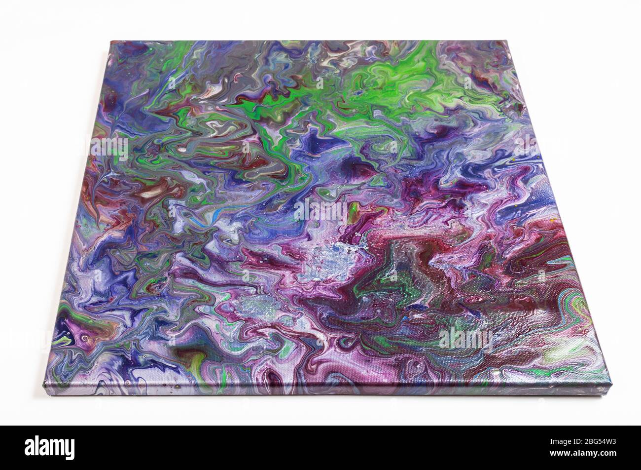 Malerei ohne Rahmen mit mehrfarbigem Acrylbild auf weißem Hintergrund Stockfoto