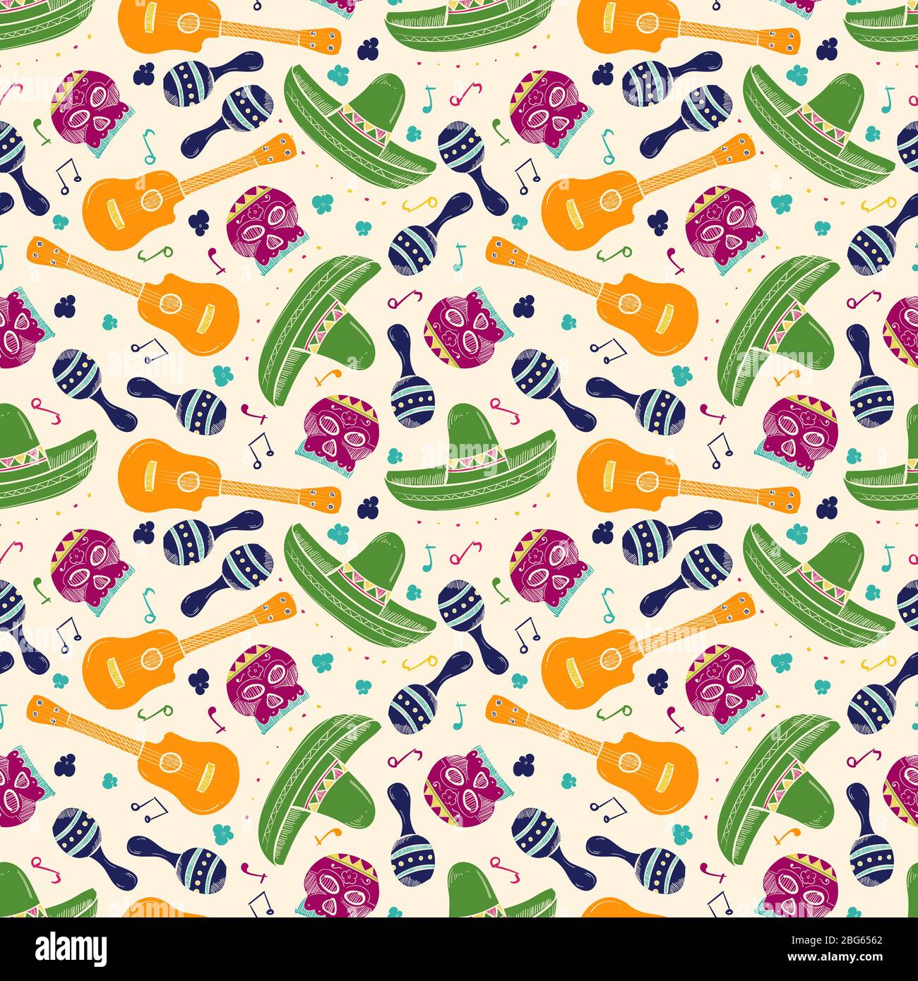 Bunte Skizze mexikanische Symbole nahtlose Muster - mexiko Textur-Design. Vektorgrafik Stock Vektor