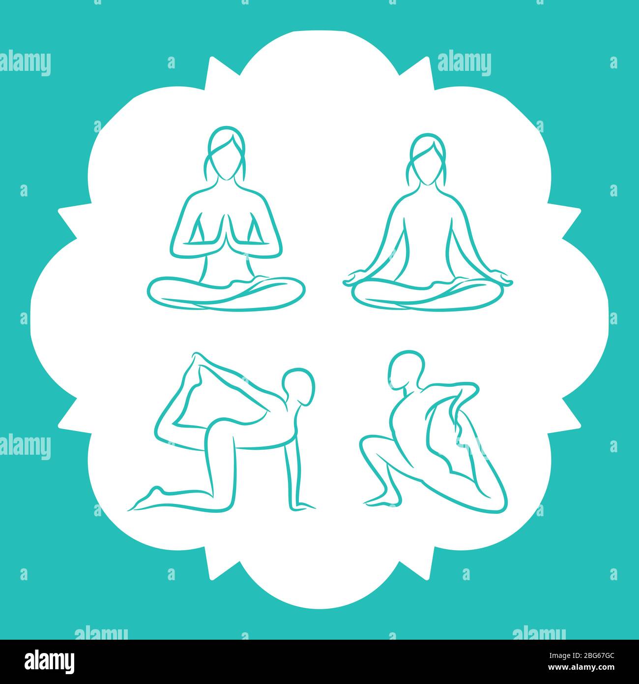Hand gezeichnete Yoga Posen Vektor Linie Silhouetten der set-Illustration Stock Vektor