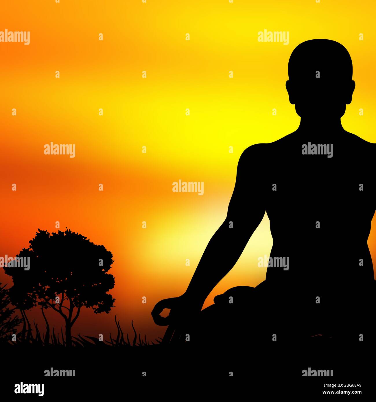 Sonnenuntergang Meditation Silhouette Vektor Hintergrund. Illustration von Yoga Silhouette Sonnenuntergang, Meditation und Entspannung Stock Vektor
