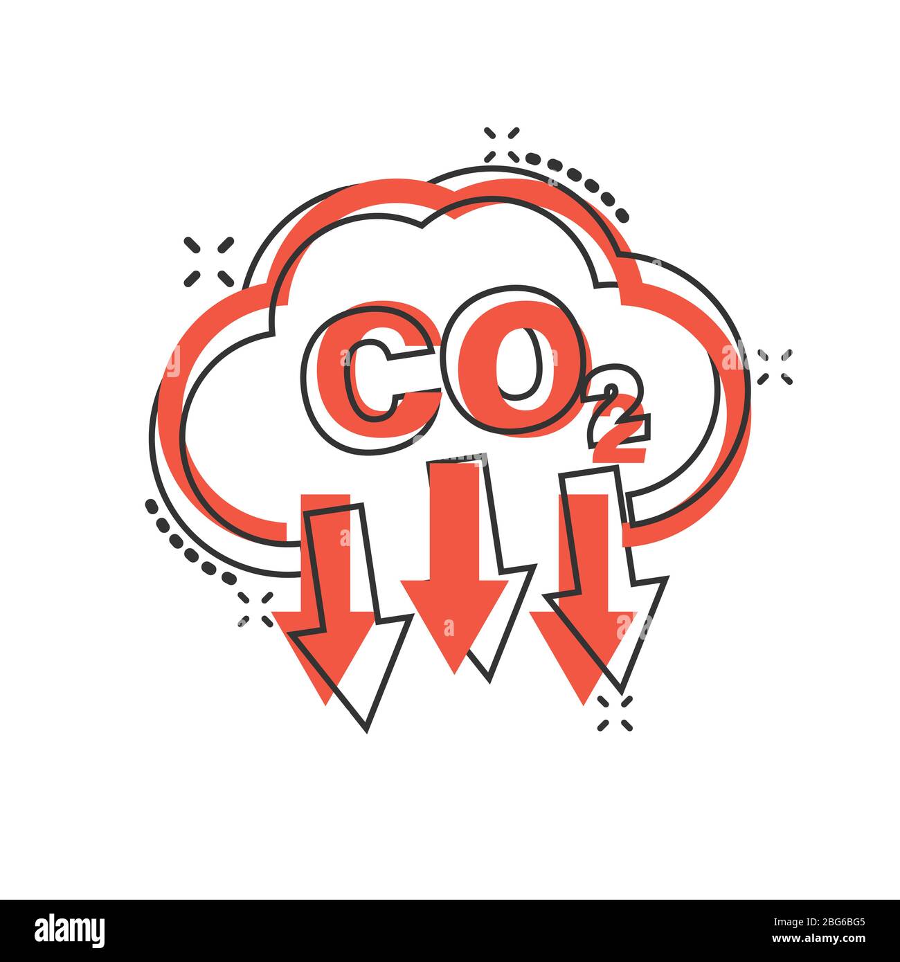 CO2-Ikone im Comic-Stil. Emission Cartoon Vektor Illustration auf weißem isolierten Hintergrund. Geschäftskonzept zur Reduzierung von Spritzern. Stock Vektor