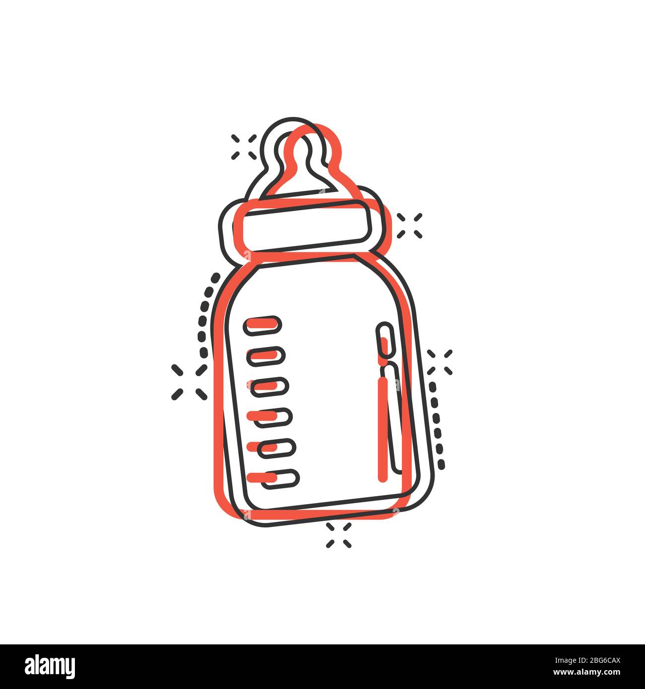 Babyflasche Ikone im Comic Stil. Milchbehälter Cartoon Vektor-Illustration  auf weißem isolierten Hintergrund. Geschäftskonzept mit Spritzeffekt aus  Glas Stock-Vektorgrafik - Alamy