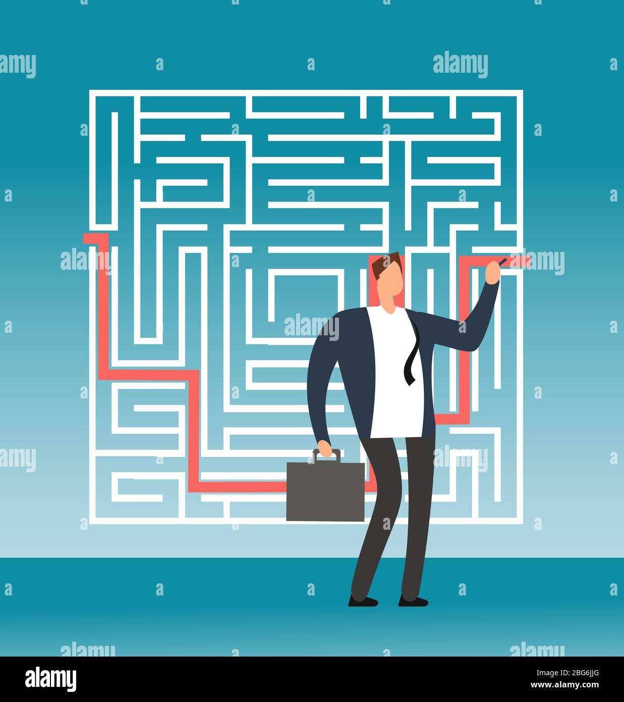 Geschäftsmann Zeichnung richtigen Weg zum Erfolg in komplexen Labyrinth, Labyrinth. Einfache Lösung kreatives Vektorkonzept. Herausforderung und Lösung, Erfolg Geschäft Stock Vektor