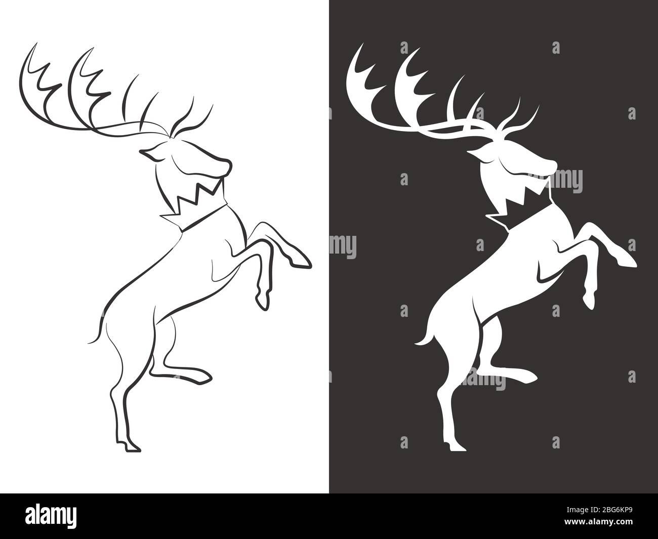 Linie und Silhouette Hirsch Vektor-Design isoliert Skizze Abbildung flach Stock Vektor