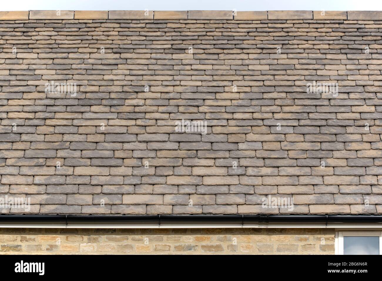 Rekonstituierte 'anschmiegende' Stonesfield Dachschiefer auf einem neuen Haus, Charlbury, Oxfordshire Stockfoto