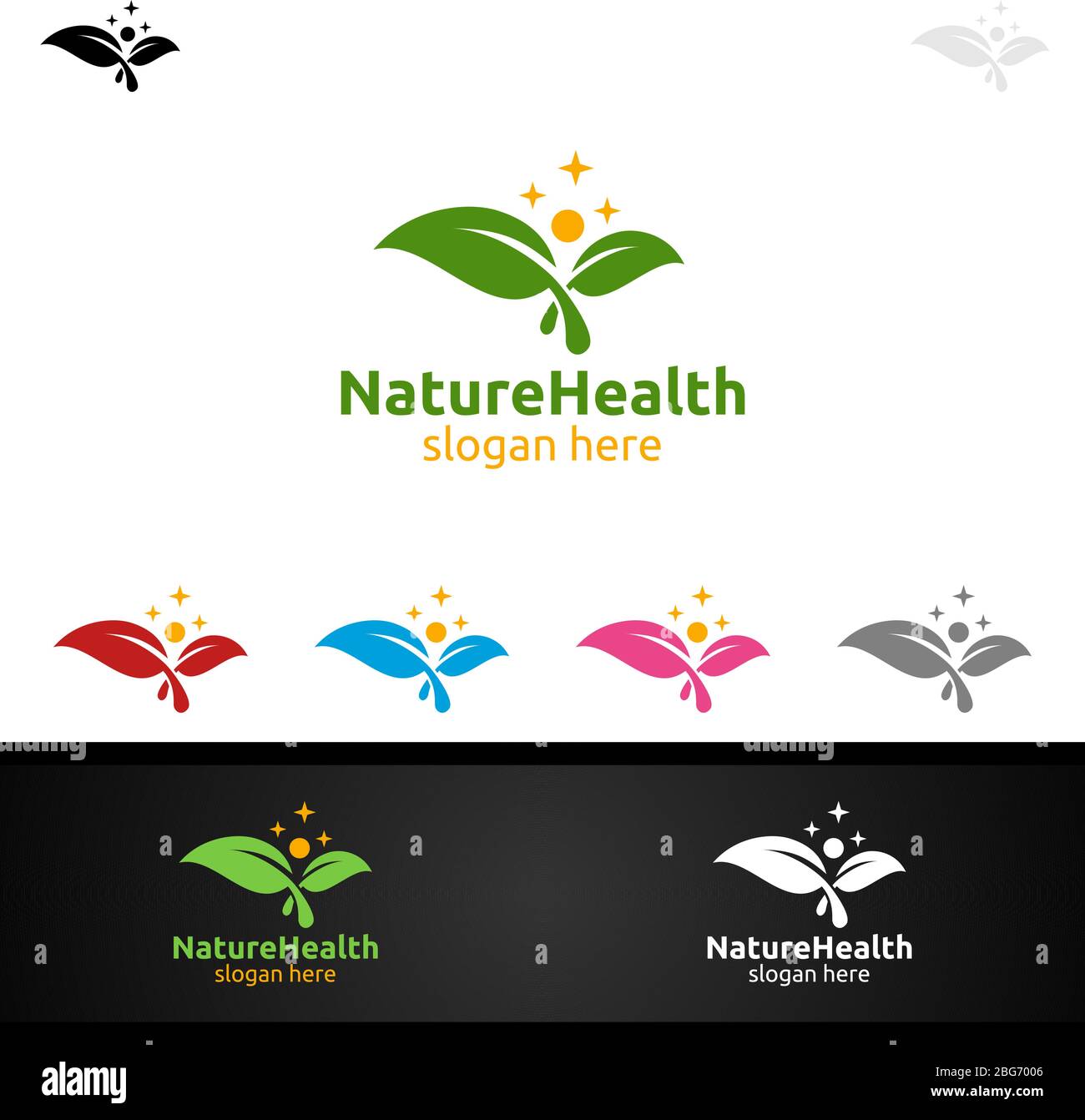 Organic Health Care Medical Logo mit Human- und Leaf-Charakter für Therapie, Wellness, Spa, Bildung, Ernährung oder Fitness-Konzept Stock Vektor