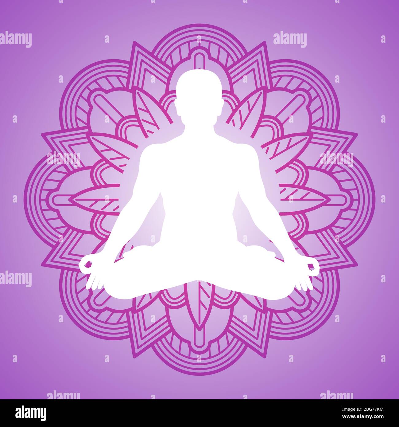 Meditationsperson auf Blume Mandala Rahmen. Yoga-Logo. Vektor Yoga Meditation und Mandala Muster Illustration Stock Vektor