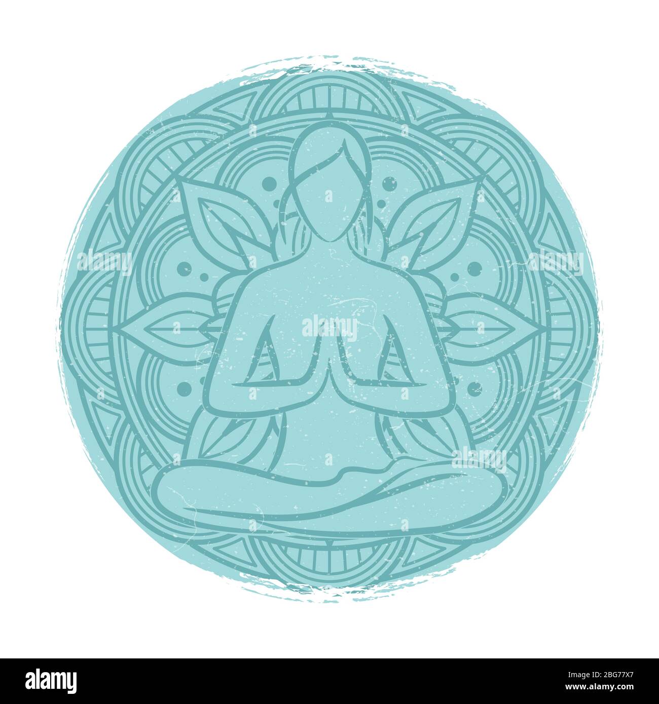 Yoga Balance weibliche Silhouette. Blume Mandala und Meditaion Frau isoliert auf weiß. Vektorgrafik Stock Vektor
